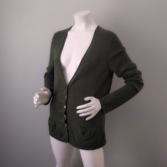 Magaschoni Moss Green Cashmere V Neck Cardigan XL - Picture 2 of 5